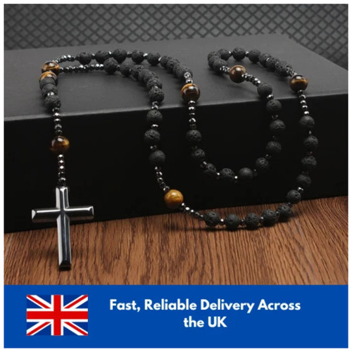 Rose mary beads cross necklace - rose,
