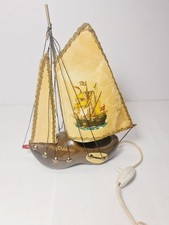 Vintage Holland Dutch Wooden Shoe Shaped Sail Boat Table Lamp - Plug Missing