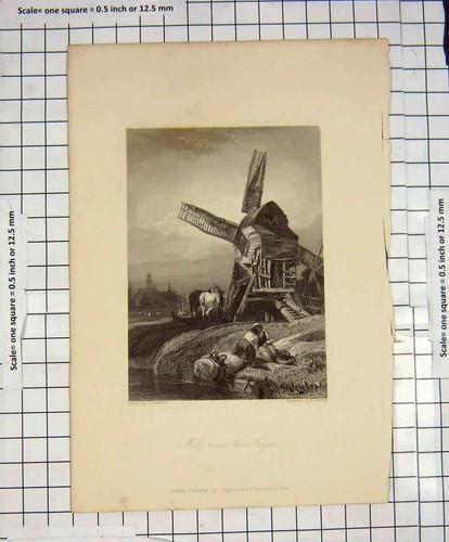 Original old antique print - old,
