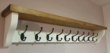 Coat Rack+Shelf Floating Rustic Handmade Wall Mounted 10 Double Black Hooks