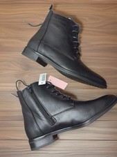 Women’s Leather Ankle Boots • Black • Size 39 EU 6 UK • Lace-Up & Zip