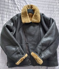 Mens Leather Sheepskin Flying Jacket Black 4XL NEW