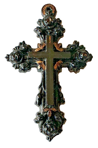 Black cross pendant - black, floral