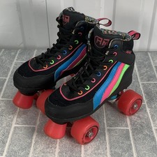 SFR Rio Quad Roller Skates Junior Child Size UK 2 EU 34 Black Rainbow Retro Gift