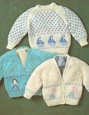 Baby Knitting Pattern Cardigans with Boat, Flower, Girl Motif DK 16-20"   345