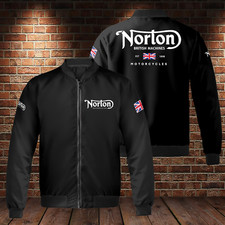 Vintage Norton Motorcycles Logo Printed Windproof Unisex Bomber Jacket