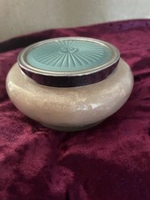 Silver And Glass Machine Enamel Look Powder Puff , Vintage Antique