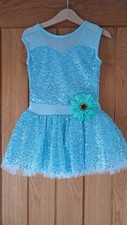 All Over Sequin Blue Dance Costume Jazz Tap Ballet Dress Tutu Age 7 - 9 Years
