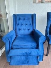 Blue Velvet Recliner Armchair – Tufted Back, Classic Wingback Style