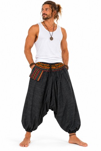 Men cotton harem pants - harem, black