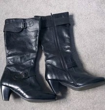 Legroom Women’s Zip Up Knee High Boots Size 6 Black Leather Buckle