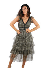 Marchesa Notte Black Sleeveless Tiered Cocktail Dress Evening Formal Party Sz S