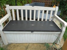 GARDEN STORAGE  KETER OUTDOOR BENCH 265L  LOCKABLE WEATHER RESISTANT BEIGE/BROWN