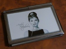 AUDREY HEPBURN OBLONG FOLDED CHROME MIRROR POCKET AUTOGRAPH / NOTEBOOK WITH PEN