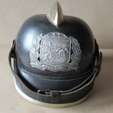 ANTIQUE GERMAN LEATHER FIREMAN HELMET / VOLUNTEER FIRE BRIGADE / ca 1920s