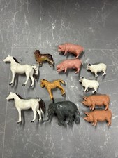 Vintage 1970s Hong Kong Plastic Farm Animals Lot – Horses, Pigs, Sheep, Dog