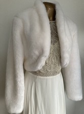 MONSOON MELANIE IVORY FAUX FUR SHRUG BOLERO BRIDAL WINTER WEDDING L/S JACKET 14
