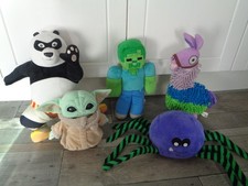 boys character plush bundle-minecraft steve,fortnite,baby yoda,kung fu panda+