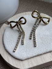 Luxurious Stainless Steel Bow and Rhinestone Earrings for Women Girls Gift New