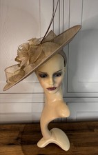 Golden Beige Sinamay Feather Wedding Mother Bride Groom  Guest Races Fascinator