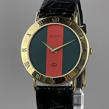 GUCCI 3000M Luxury Men's Watch 33mm Gold SS New Battery New Leather Band