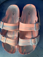 BNWT By TU Blue & Pink Slip On Sandals  Sliders Size U.K. 8 Double Strap