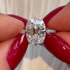 Old Mine Cushion Cut Moissanite 11x9 mm Engagement Ring In 14K White Gold Plated