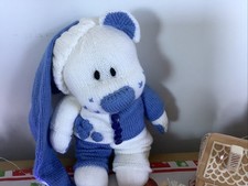 Handmade Cute Bedtime Bear In His Blue Pyjamas Soft Toy