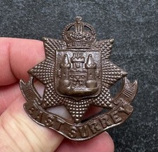 Genuine East Surrey Regiment Officers Bronze Cap Badge