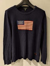 Lauren Ralph Lauren Womens American Flag Sweater XL Cotton Navy