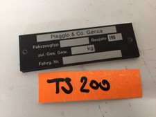 Nameplate Piaggio Vespa Hexagin, Zip, PK, Cosa PX (TS200)