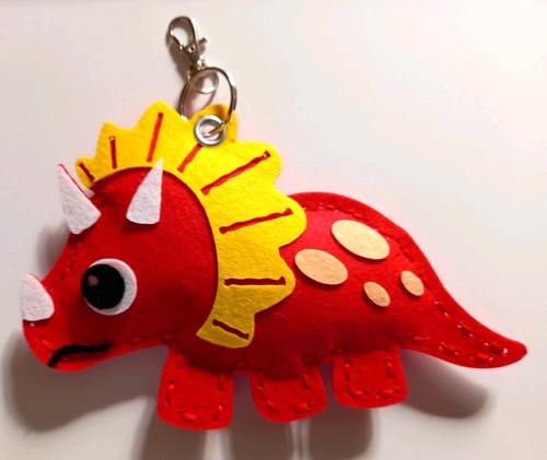 Red felt triceratops dinosaur - red,