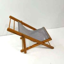 Doll Teddy Vintage Wooden Deckchair  Canvas Seaside Holiday Theme  15ins (1)