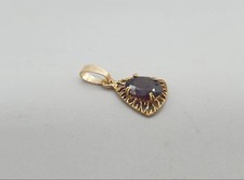 Vintage 9ct Yellow Gold Garnet Pendant 9K Deep Red Natural Stone Snap Bail