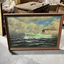 RMS Caronia Ship Oil Painting On Canvas Signed Framed