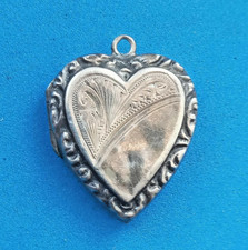 Edwardian Silver Heart Locket Pendant c.1900-1910
