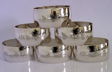 SIX SOLID SILVER NAPKIN RINGS EASTERN IRAQI c1920 112g ANTIQUE