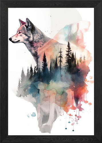 Red wolf framed wall - wolf, art