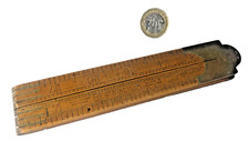 Tool Ruler Wooden Fold Open Made in England Brass Vintage ra