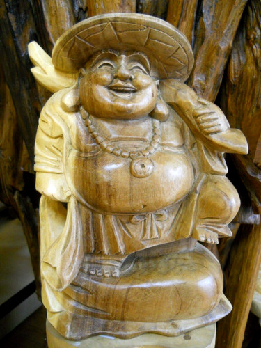Carved wooden happy - carved, buddha
