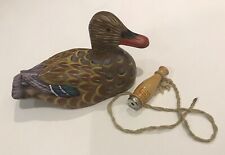 Vintage 5.6”-14cm HandPainted Wooden Folk Art Decoy Duck + hunter call whistle