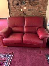 Beautiful Red Leather Two Seater Sofa. Buffalo Hide Leather. VGC £250