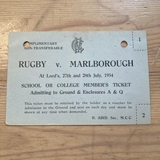 1954 Cricket Ticket Rugby v Marlborough at Lord’s