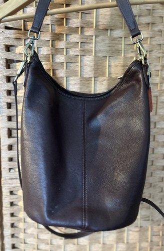 Dark brown leather bucket bag - brown,