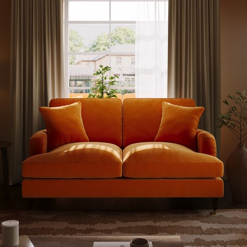 Orange velvet sofa seater - velvet,