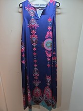 Gently Used Women's Size Extra Large Long Maxi Dress In Navy Blue And Pink