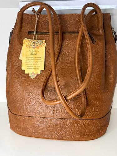Brown floral embossed - floral, tote
