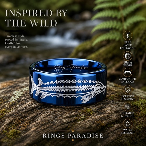 Sturgeon fish ring tungsten - |,
