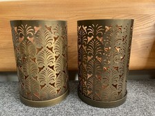 Laura Ashley Hurricane Candle Holder X2 Brass Metal Alexander Cut Out Home Decor