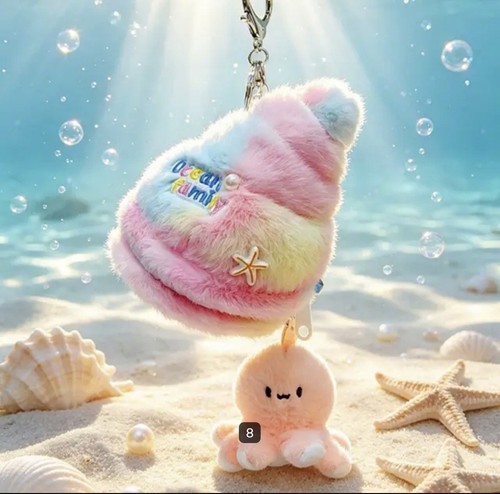 Cute plush seashell keyring - plush,